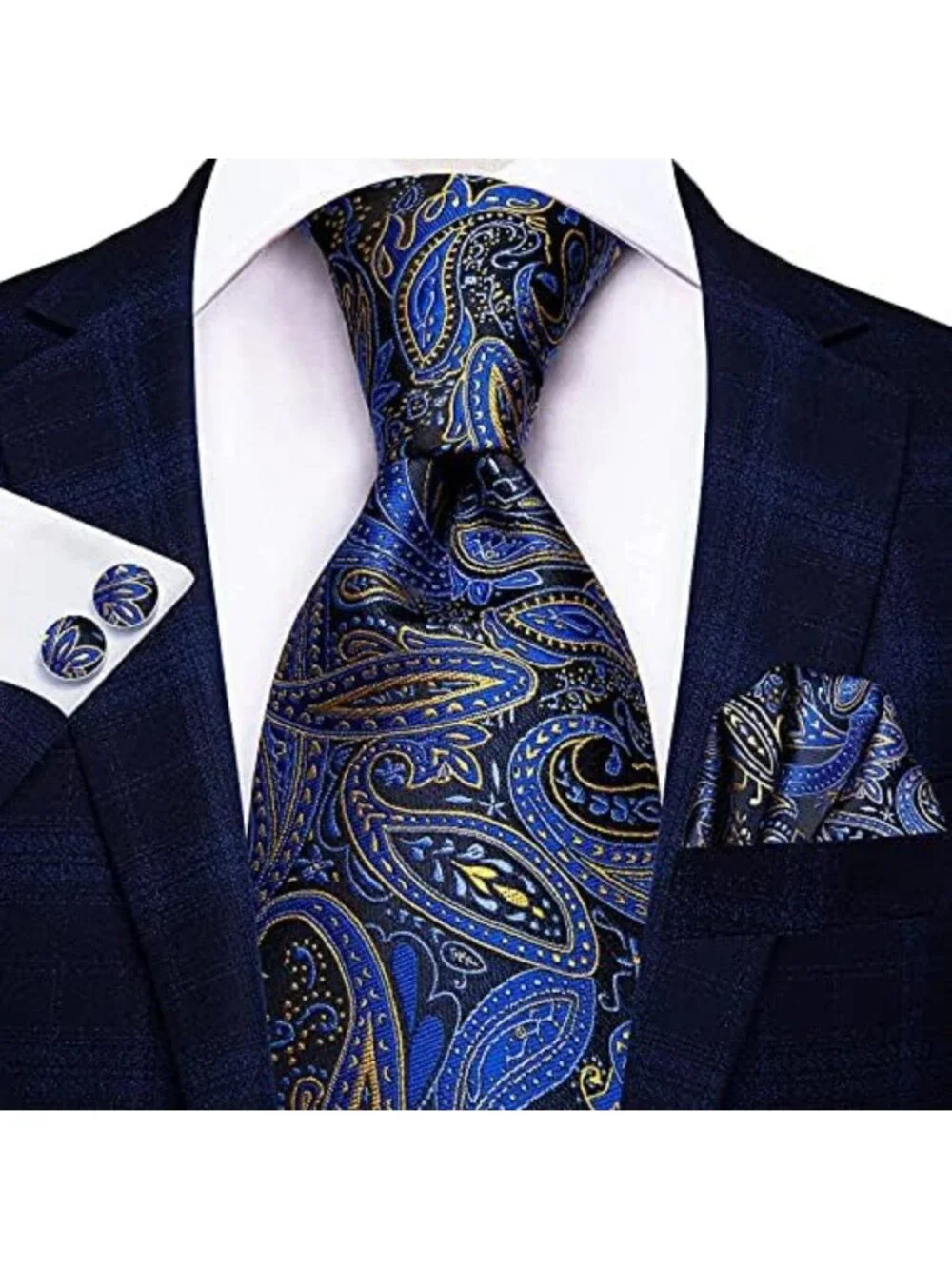 Men's Silk Tie Set with Pocket Square & Cufflinks - 5 Pcs Gift Box Collection
